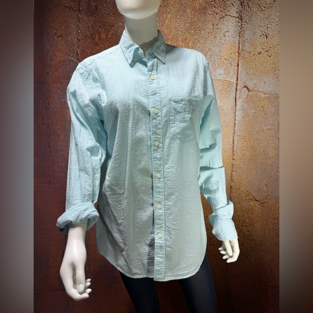 Pale blue and white striped button up NWOT